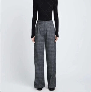 NEW Proenza Schouler Gray Pants Plaid Suiting Straight Leg Trouser Medium